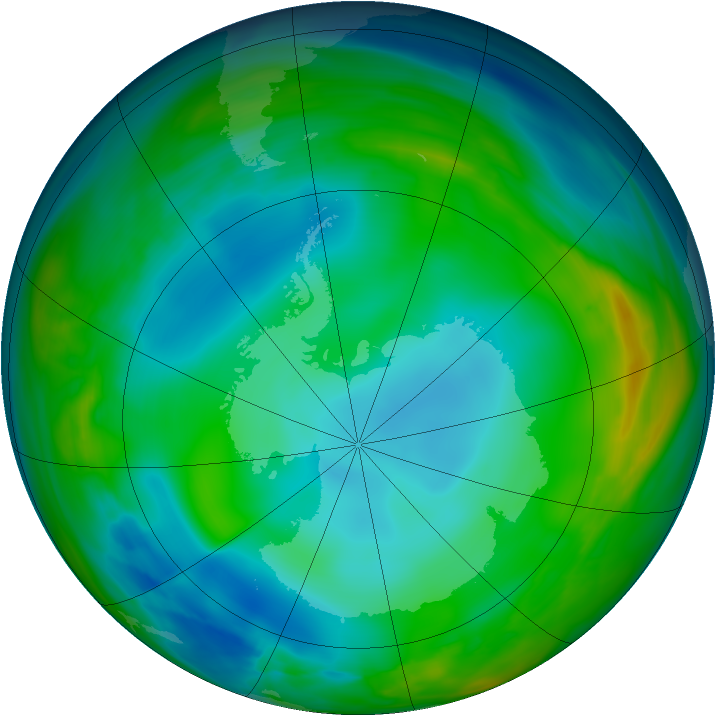 Antarctic ozone map for 15 June 2005